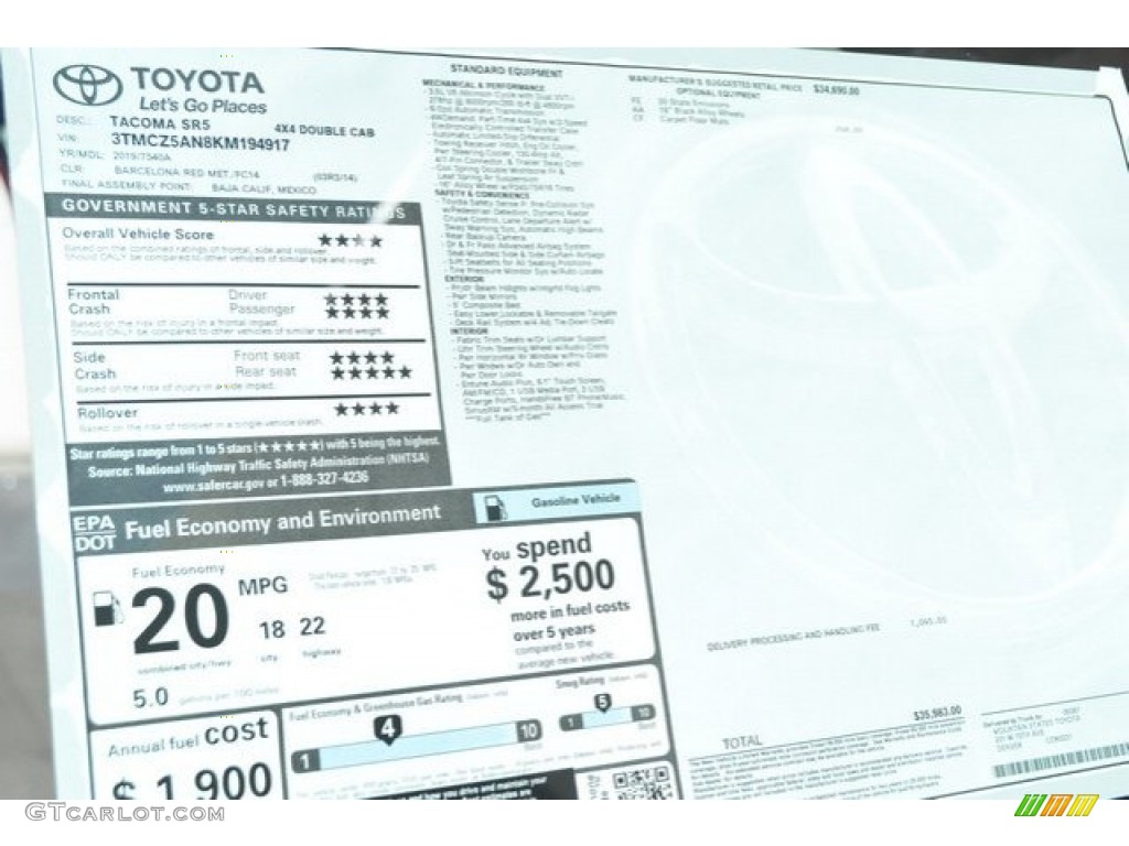 2019 Tacoma SR Double Cab 4x4 - Barcelona Red Metallic / Cement Gray photo #36