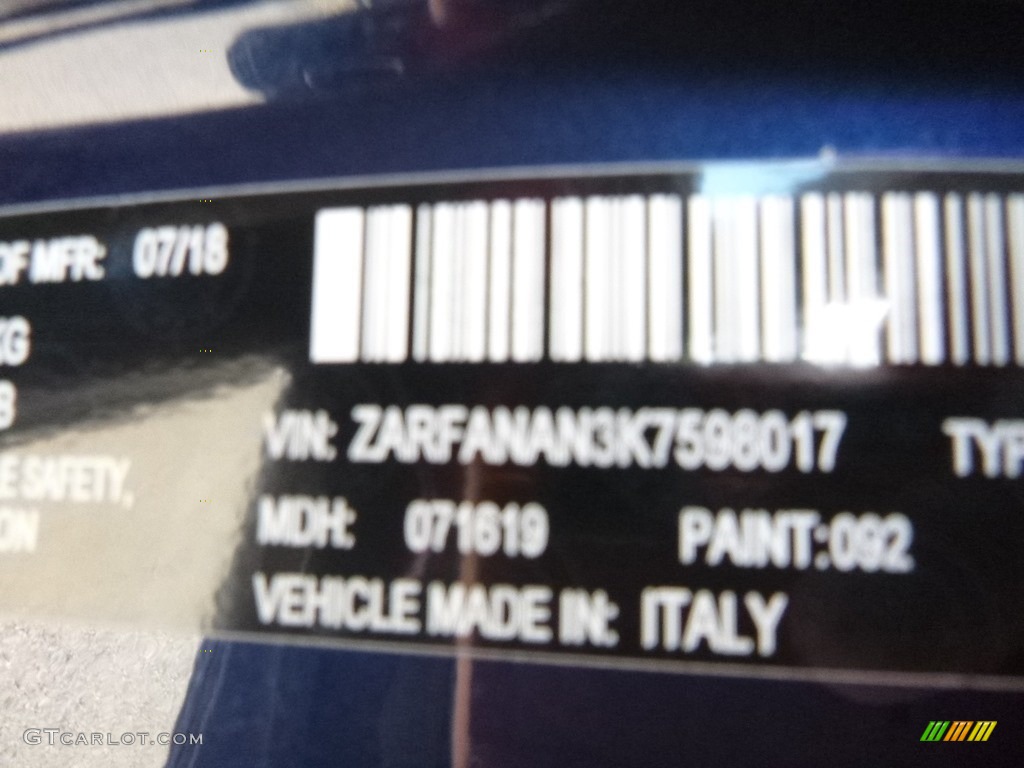 2019 Giulia Color Code 092 for Montecarlo Blue Metallic Photo #129977011