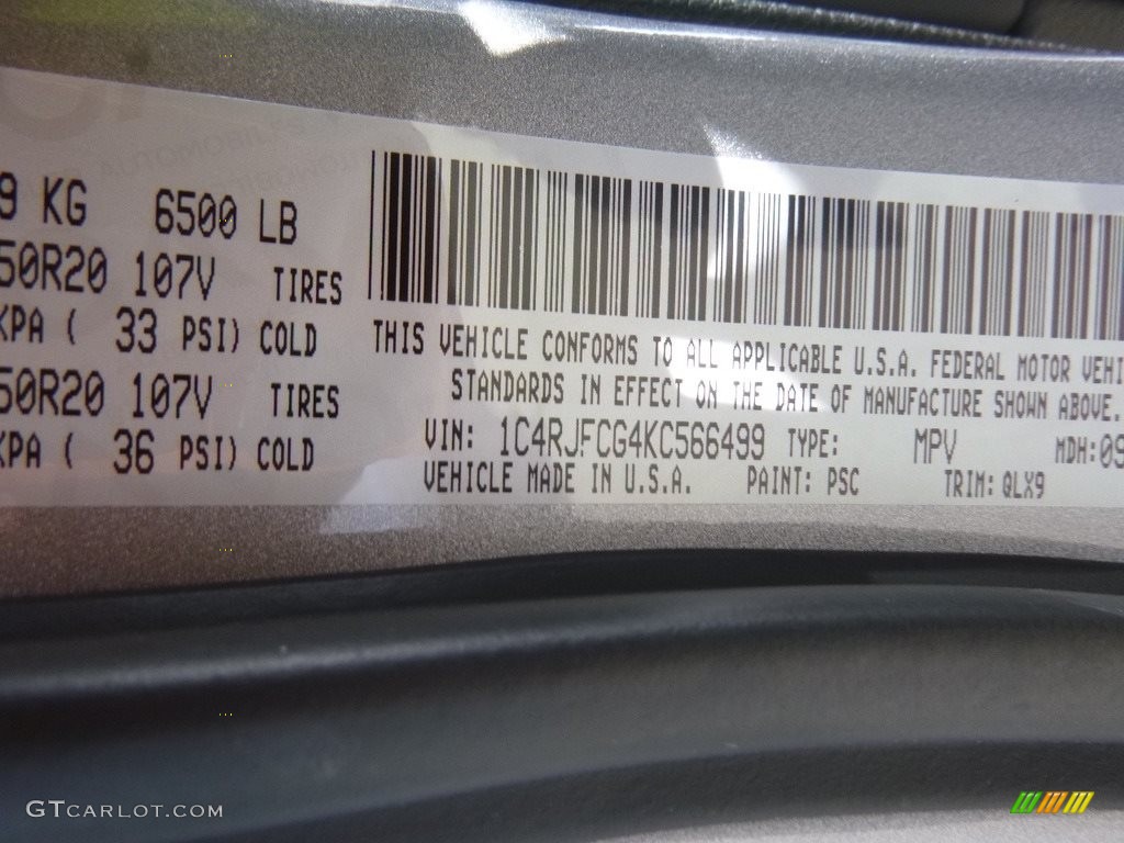 2019 Grand Cherokee Color Code PSC for Billet Silver Metallic Photo #129983095