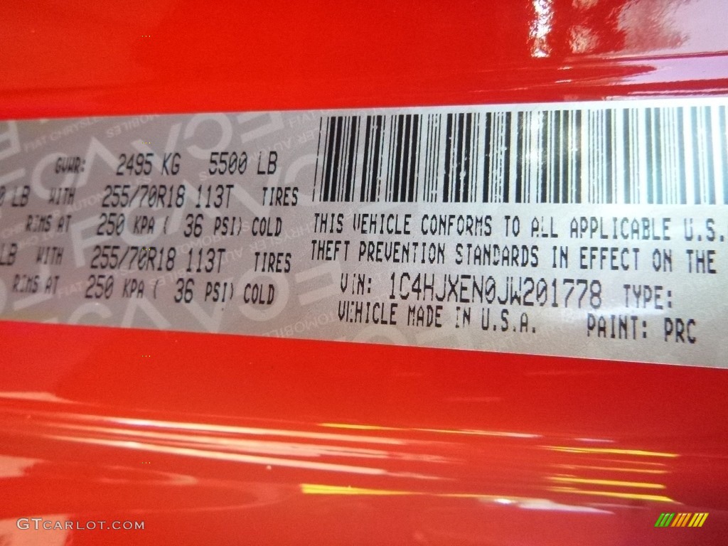 2018 Wrangler Unlimited Color Code PRC for Firecracker Red Photo #129984793