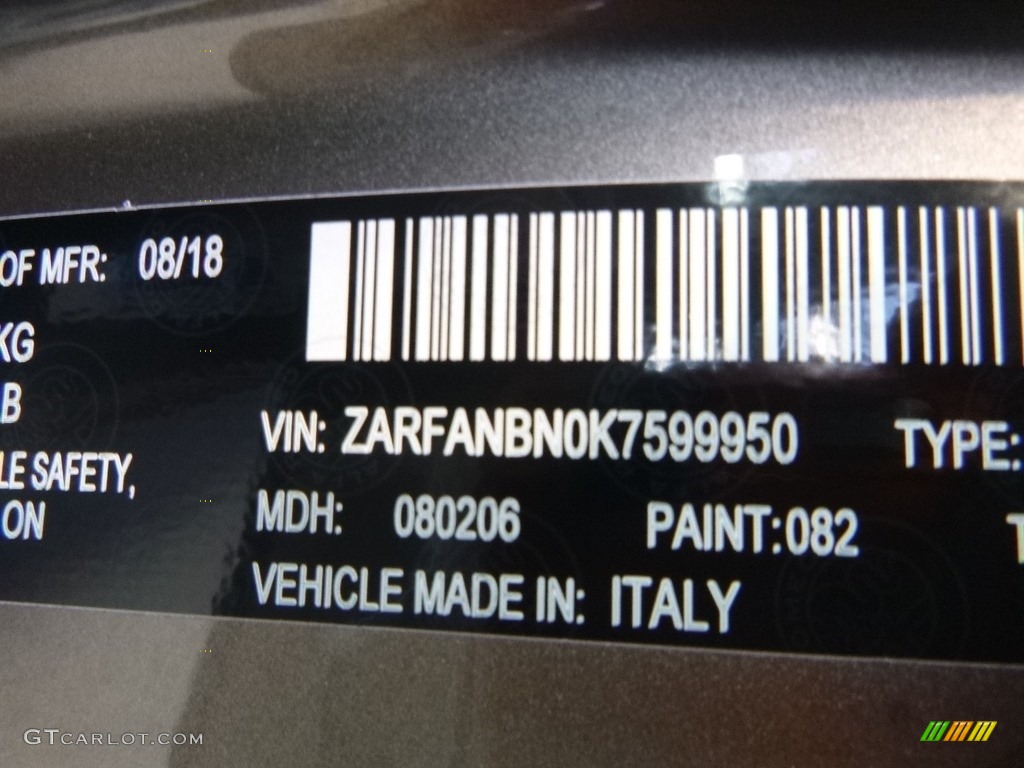 2019 Giulia Color Code 082 for Imola Titanium Metallic Photo #129992716