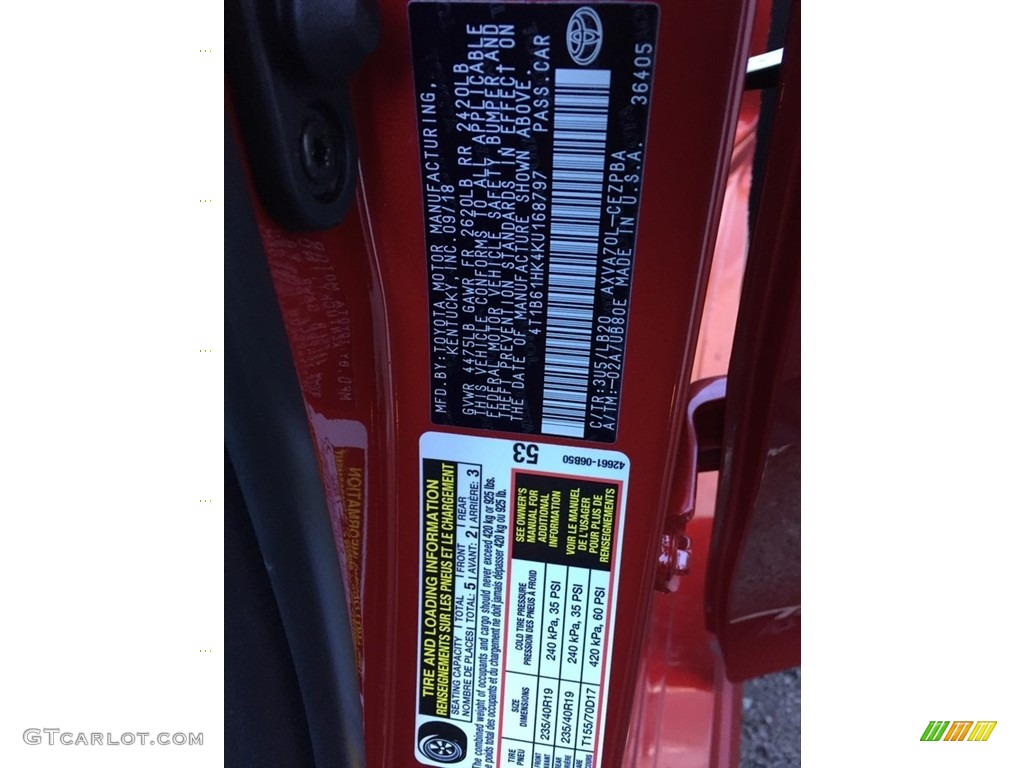 2019 Camry Color Code 3U5 for Supersonic Red Photo #129993298