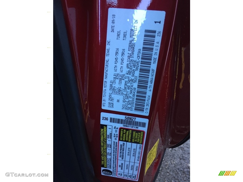 2019 Tacoma Color Code 3R3 for Barcelona Red Metallic Photo #129993658