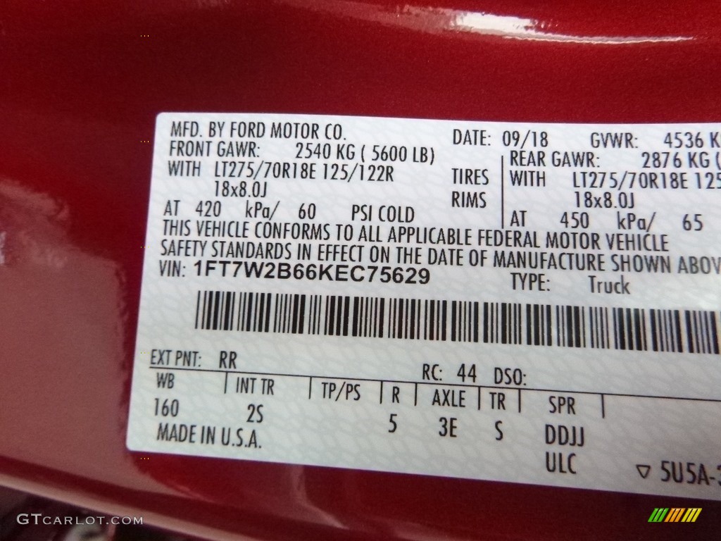 2019 F250 Super Duty Color Code RR for Ruby Red Photo #130020046