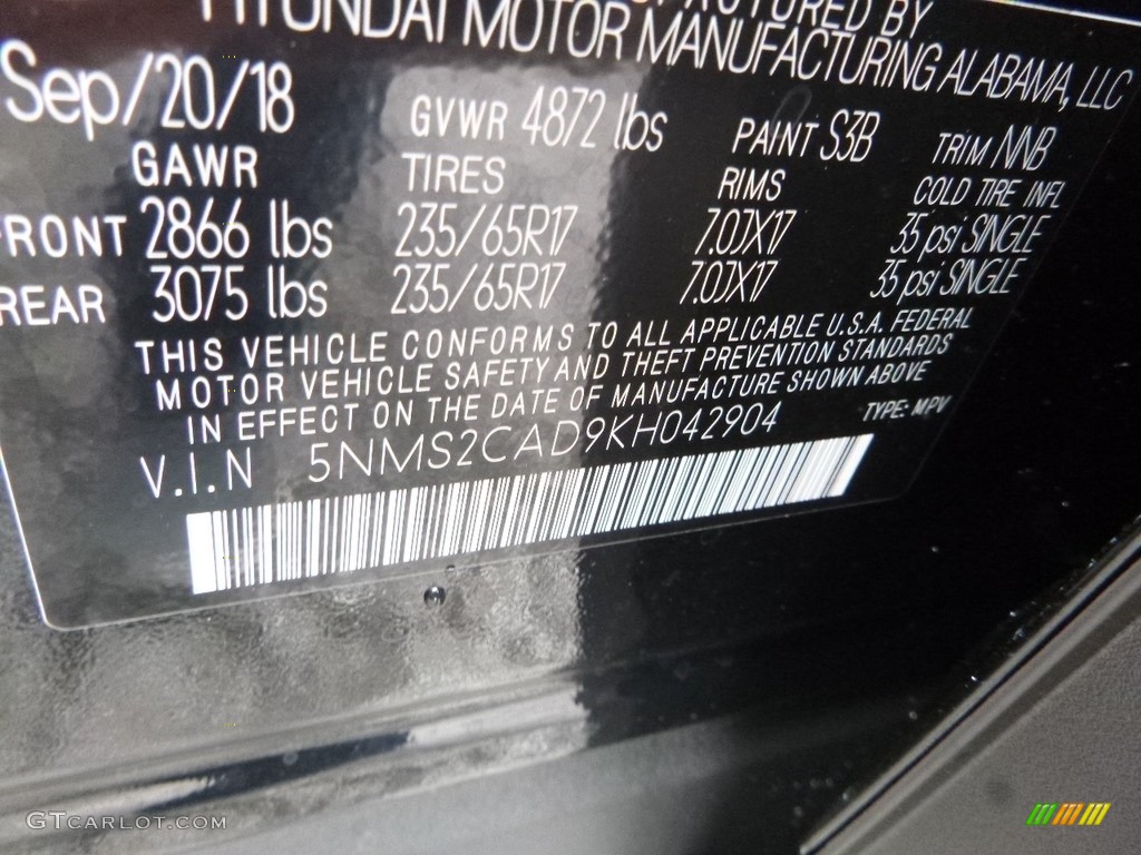 2019 Santa Fe Color Code S3B for Twilight Black Photo #130021309