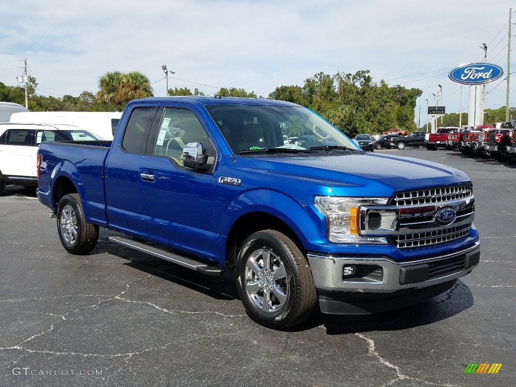 2018 F150 XLT SuperCab - Lightning Blue / Light Camel photo #7