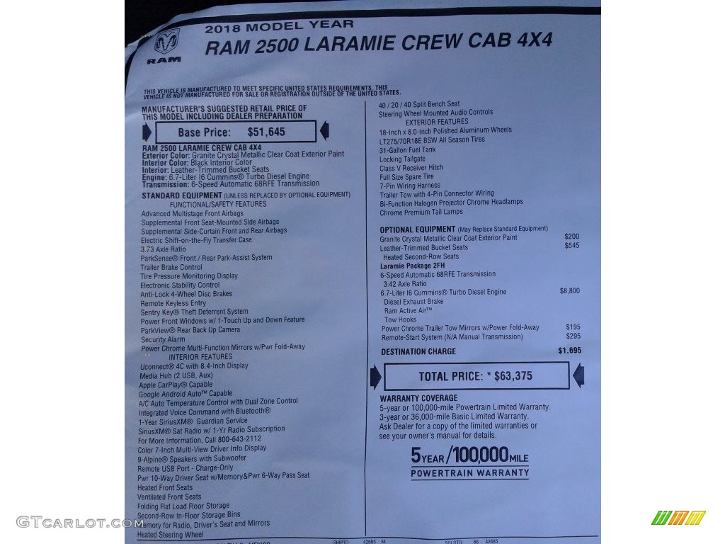 2018 2500 Laramie Crew Cab 4x4 - Granite Crystal Metallic / Black photo #37