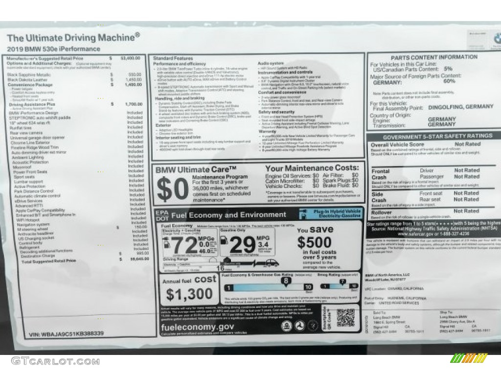 2019 5 Series 530e iPerformance Sedan - Black Sapphire Metallic / Black photo #10