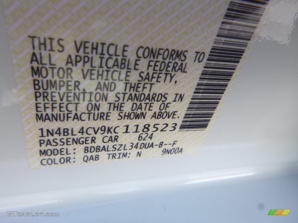 2019 Altima Color Code QAB for Pearl White Photo #130061840
