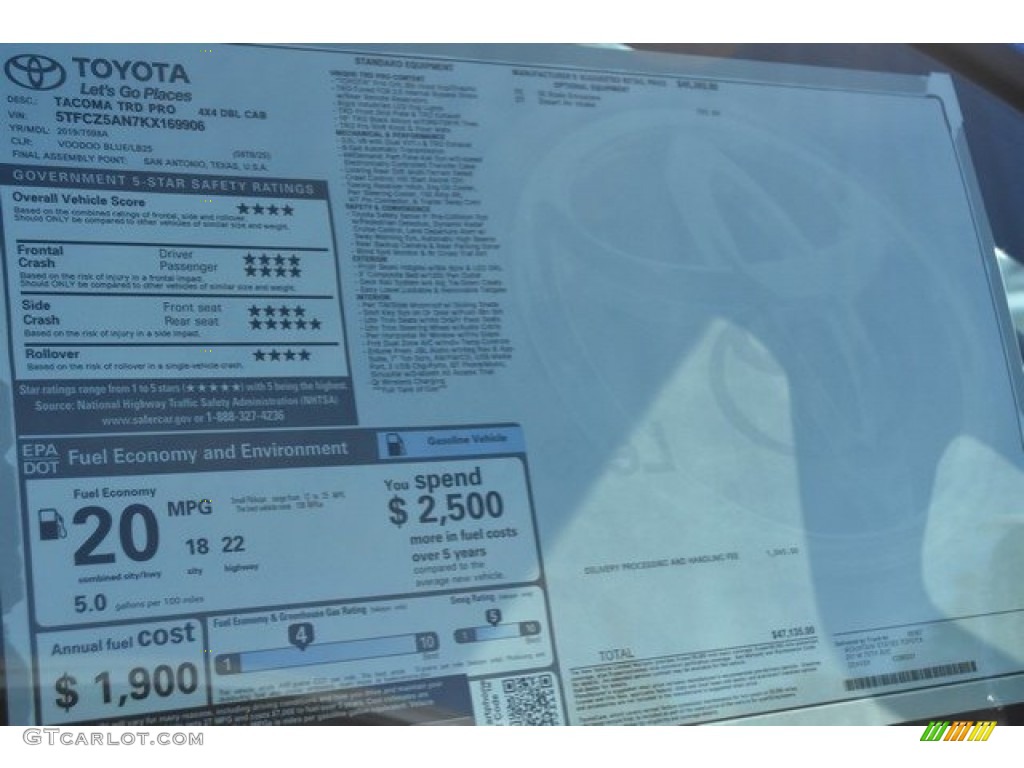 2019 Toyota Tacoma TRD Pro Double Cab 4x4 Window Sticker Photo #130062809