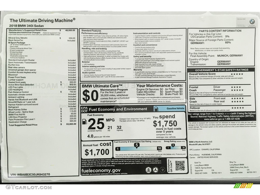 2018 3 Series 340i Sedan - Mineral Grey Metallic / Black photo #10