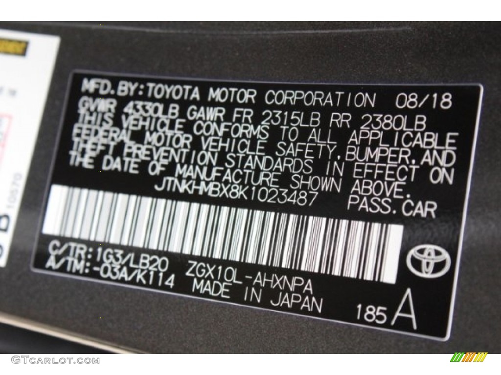 2019 C-HR Color Code 1G3 for Magnetic Gray Metallic Photo #130075053