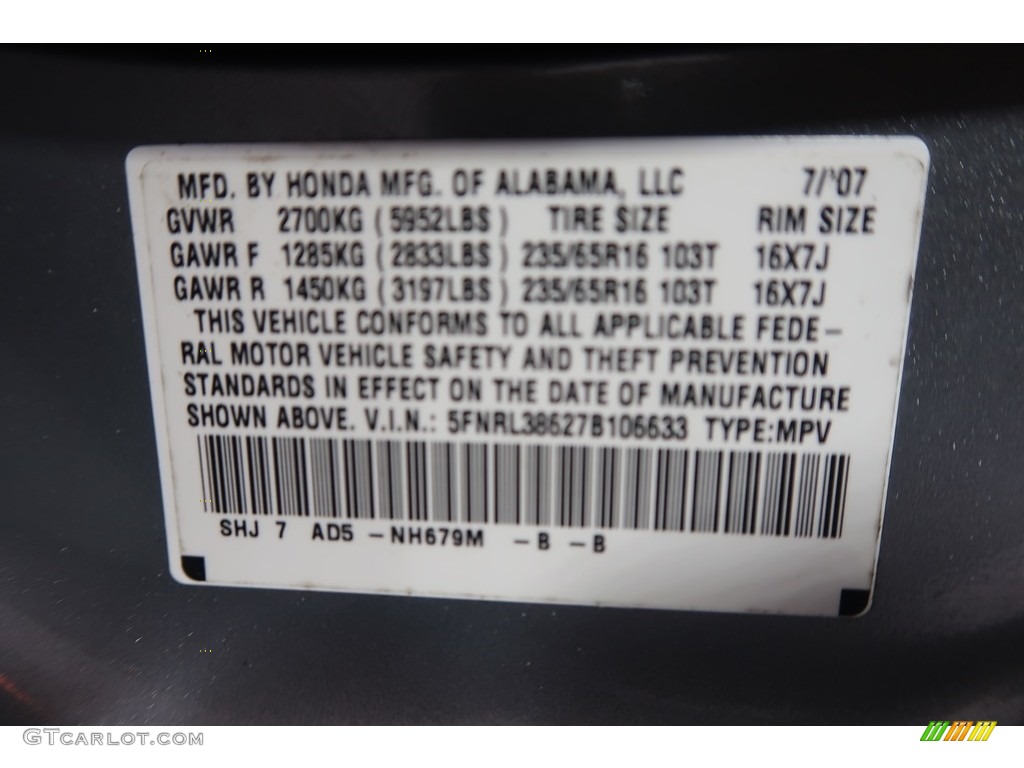 2007 Odyssey EX-L - Nimbus Gray Metallic / Black photo #47