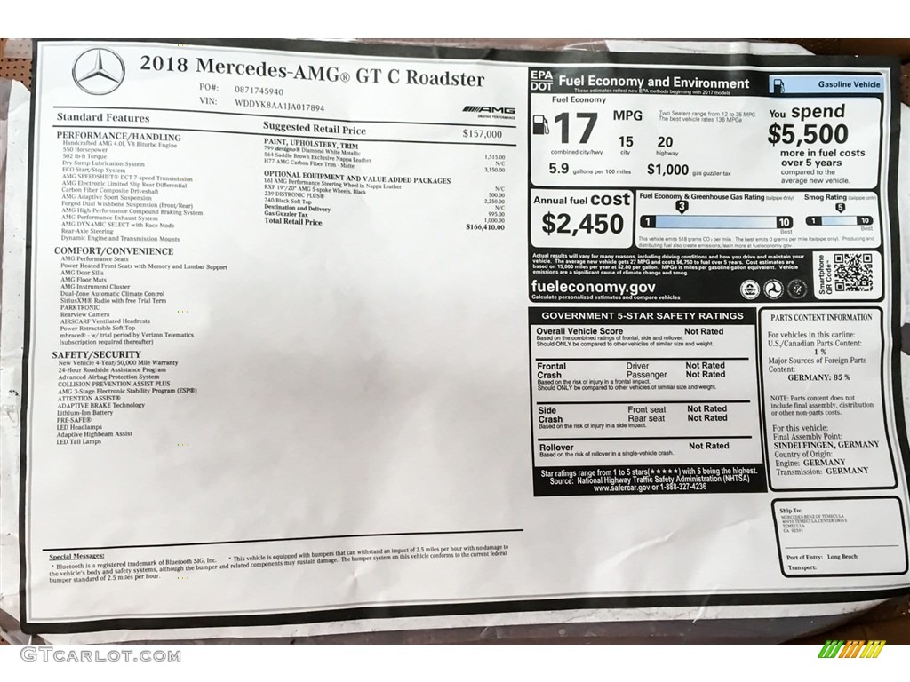 2018 AMG GT C Roadster - designo Diamond White Metallic / Saddle Brown photo #19