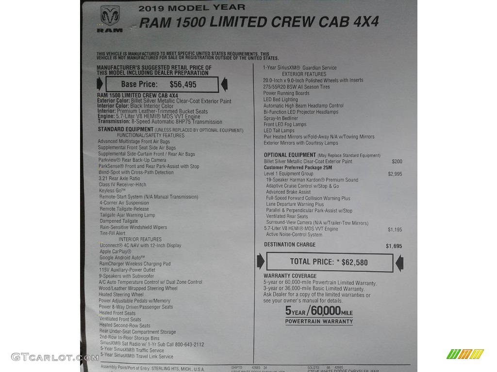 2019 1500 Limited Crew Cab 4x4 - Billett Silver Metallic / Black photo #40
