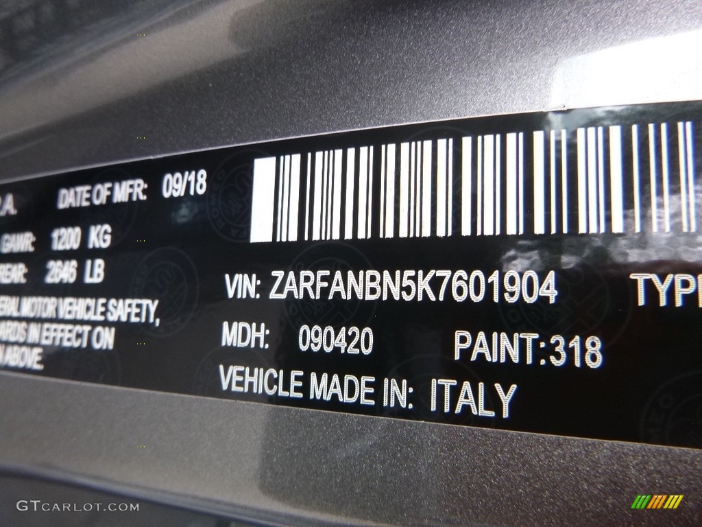 318 2019 Alfa Romeo Giulia Ti Sport AWD Parts