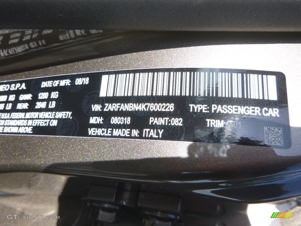 2019 Giulia Color Code 082 for Imola Titanium Metallic Photo #130106927
