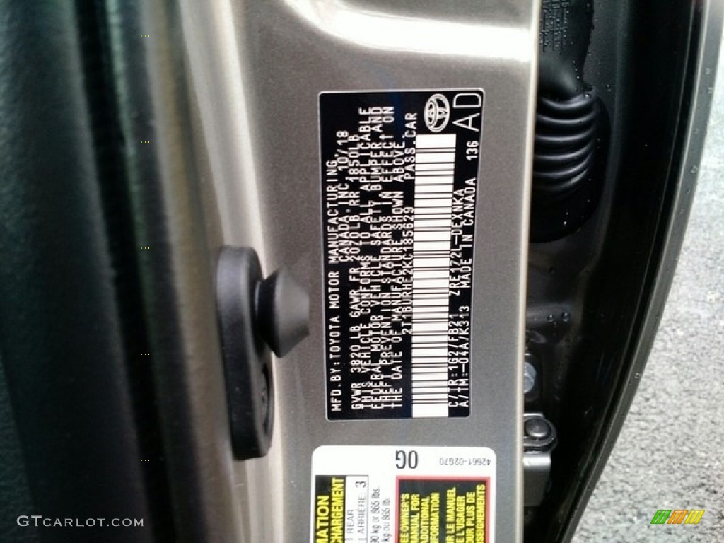 2019 Corolla Color Code 1G2 for Falcon Gray metallic Photo #130111685