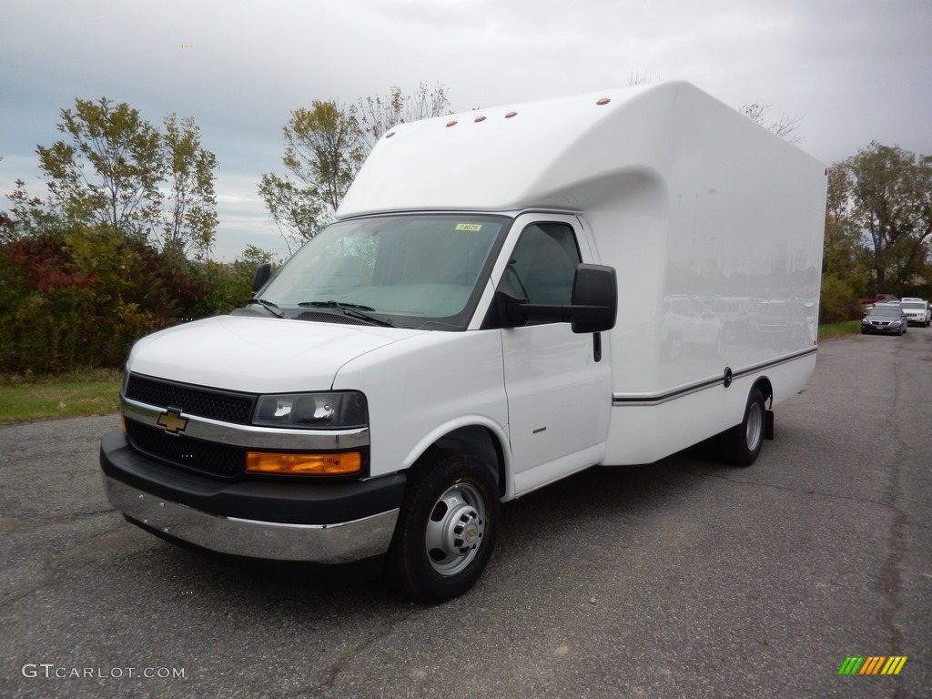 Summit White 2018 Chevrolet Express Cutaway 3500 Moving Van Exterior Photo #130122398
