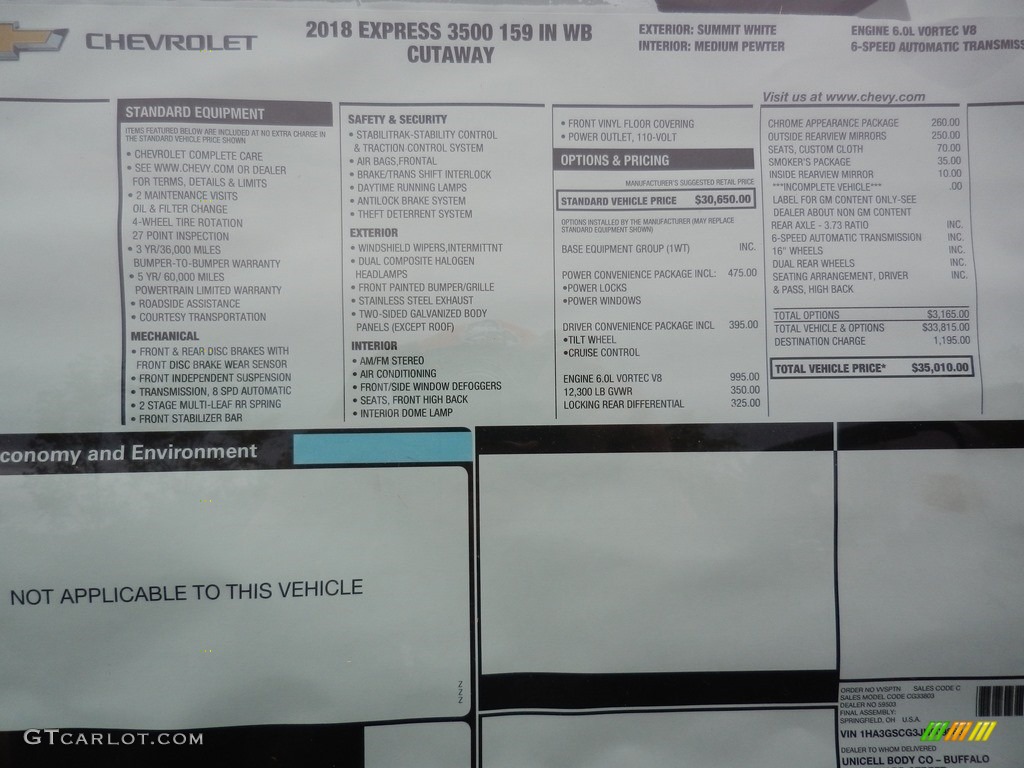 2018 Chevrolet Express Cutaway 3500 Moving Van Window Sticker Photos