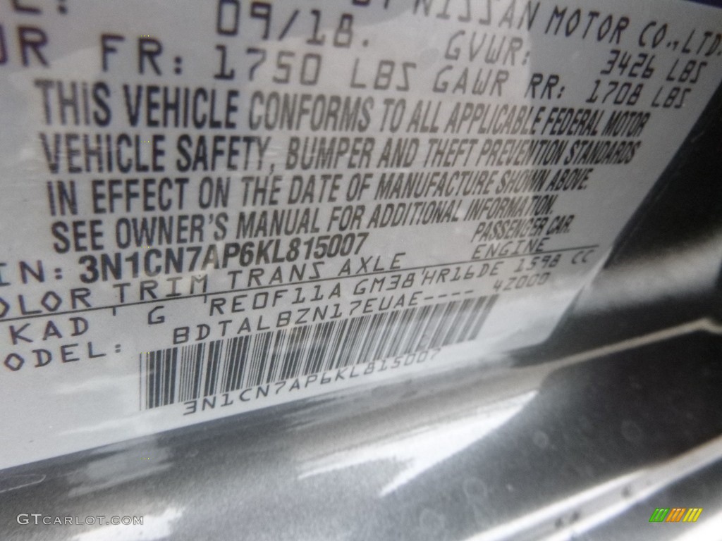 2019 Versa Color Code KAD for Gun Metallic Photo #130123181