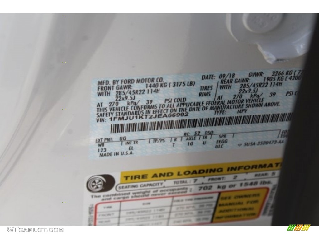 2018 Expedition Color Code UG for White Platinum Photo #130142561