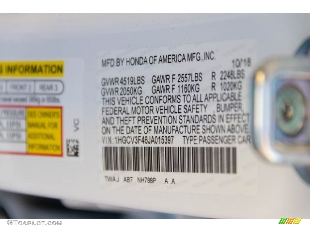 2018 Accord Color Code NH788P for White Orchid Pearl Photo #130142717
