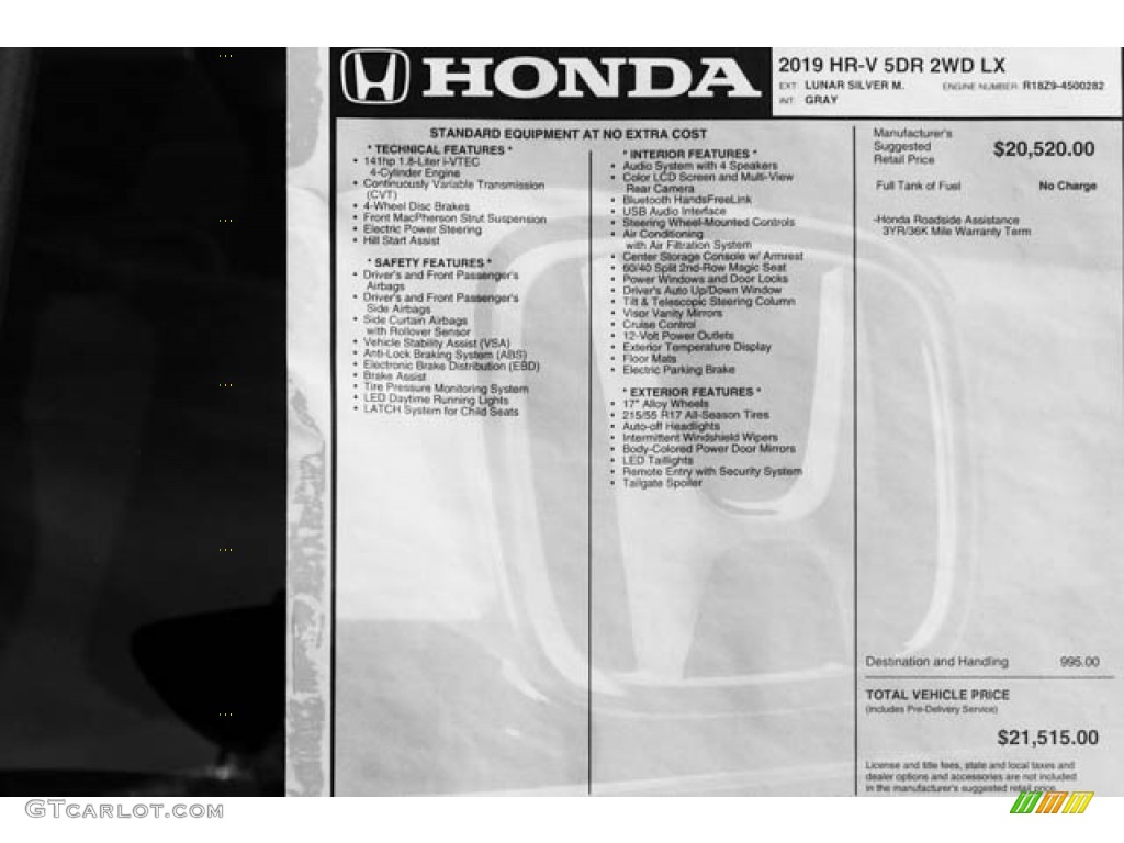 2019 Honda HR-V LX Window Sticker Photos