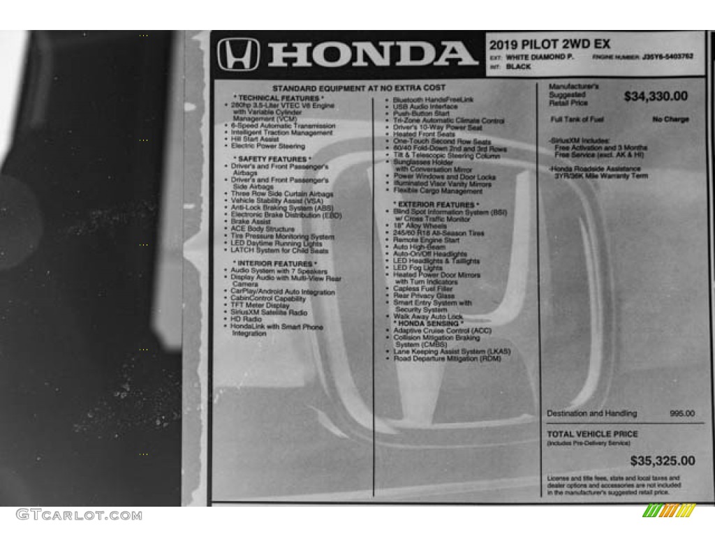 2019 Honda Pilot EX Window Sticker Photo #130147295