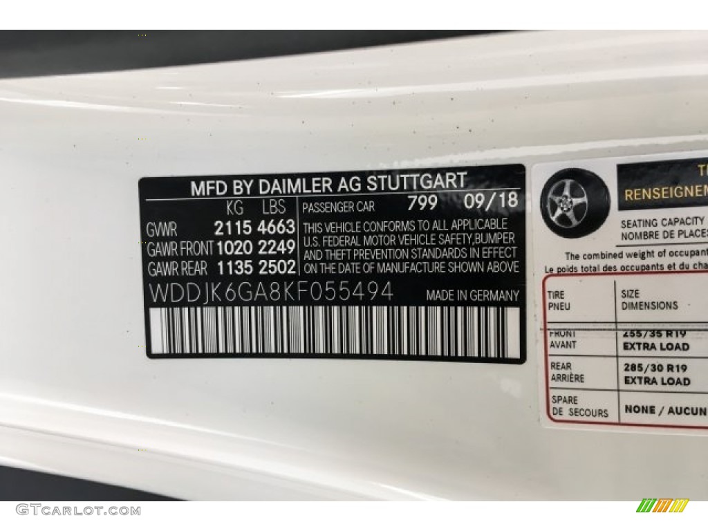 2019 SL Color Code 799 for designo Diamond White Metallic Photo #130148534