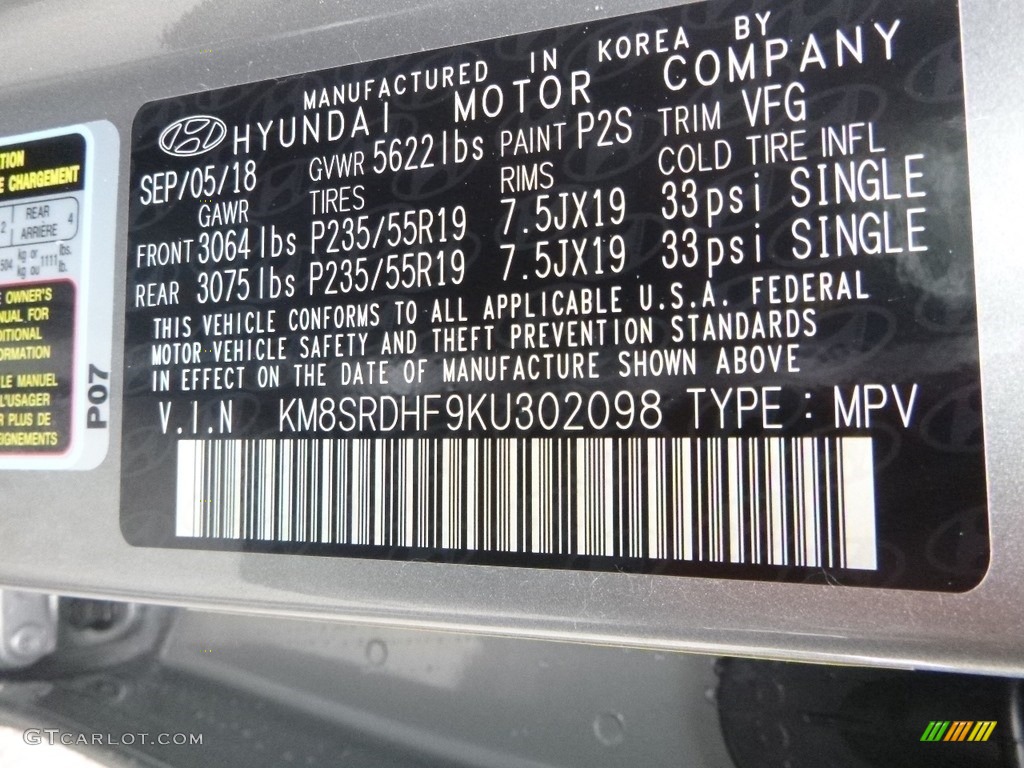 2019 Hyundai Santa Fe XL Limited Ultimate AWD Color Code Photos
