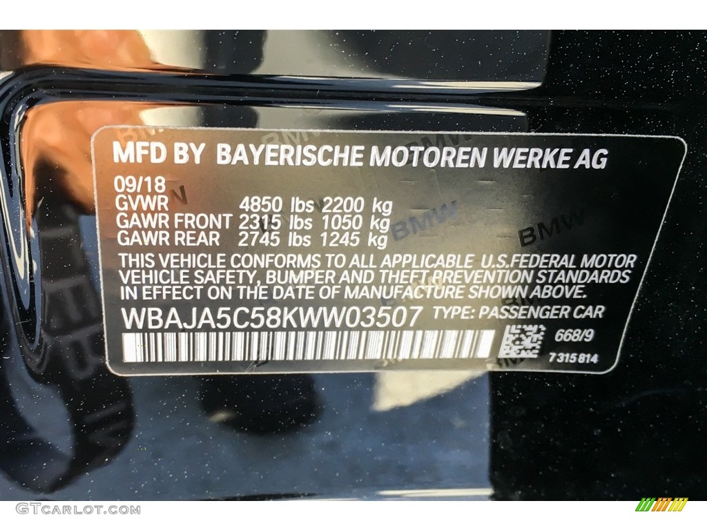 2019 5 Series Color Code 668 for Jet Black Photo #130166277
