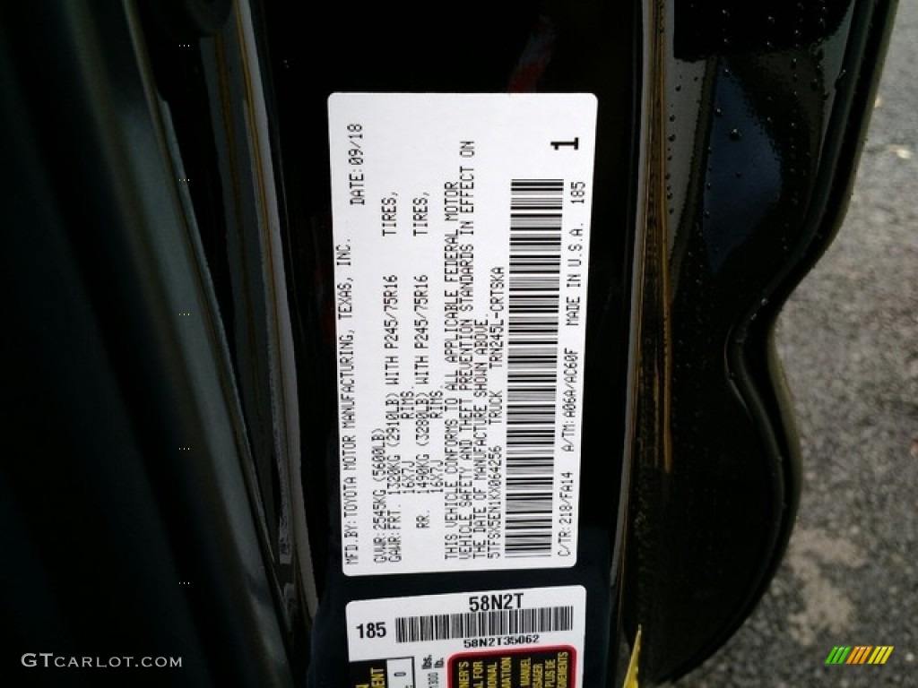 2019 Tacoma Color Code 218 for Midnight Black Metallic Photo #130167600
