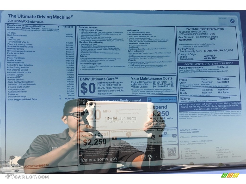 2019 BMW X6 sDrive35i Window Sticker Photo #130169472