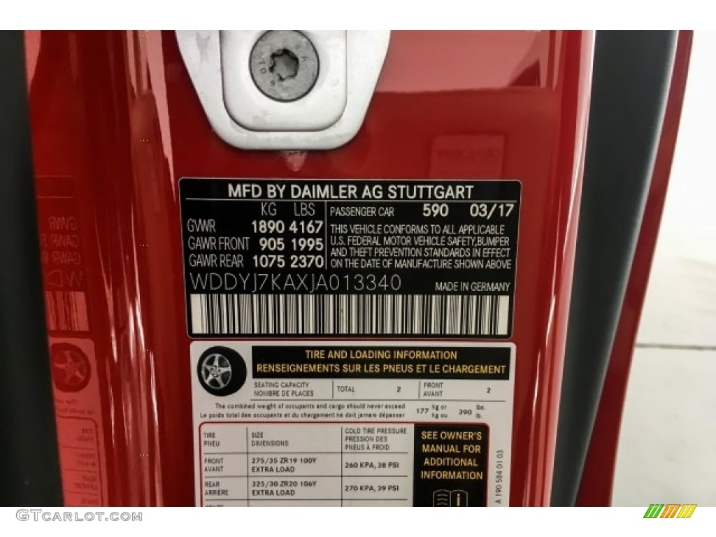 2018 AMG GT Color Code 590 for Mars Red Photo #130207471