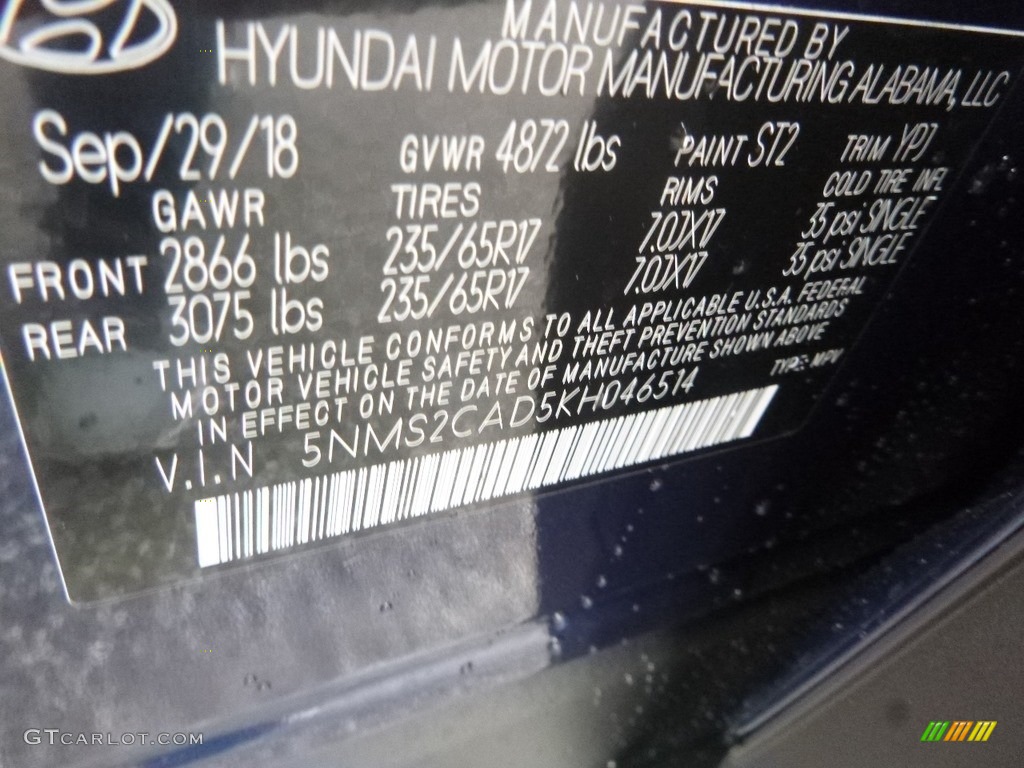 2019 Hyundai Santa Fe SE AWD Color Code Photos