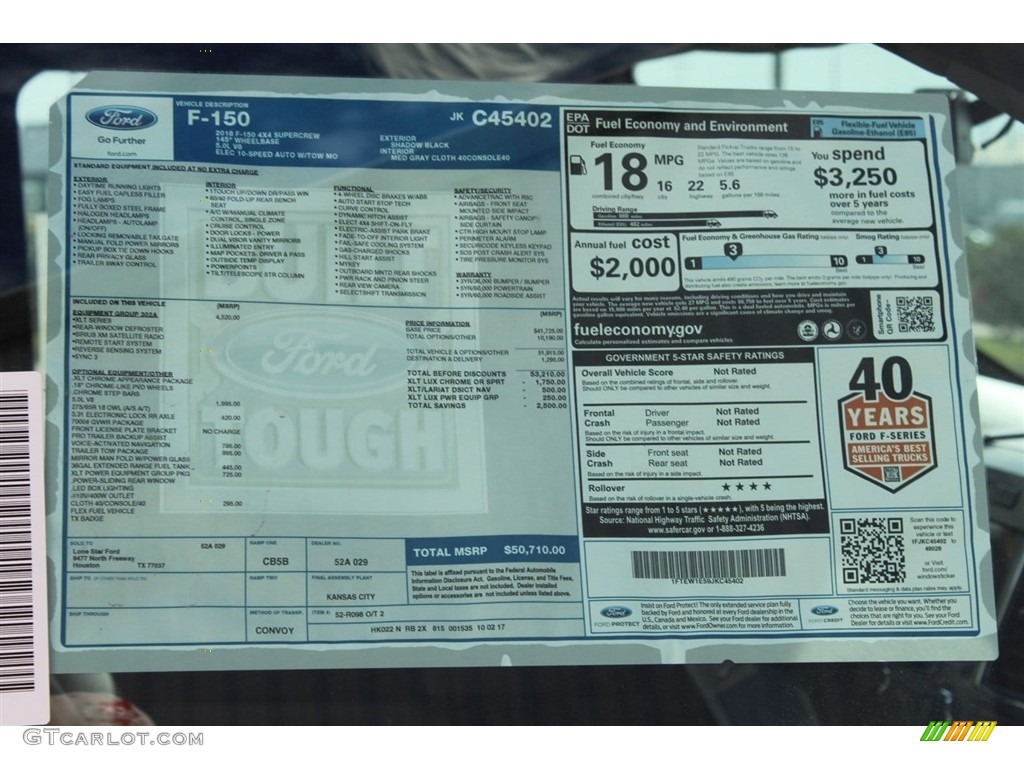 2018 F150 XLT SuperCrew 4x4 - Shadow Black / Earth Gray photo #11