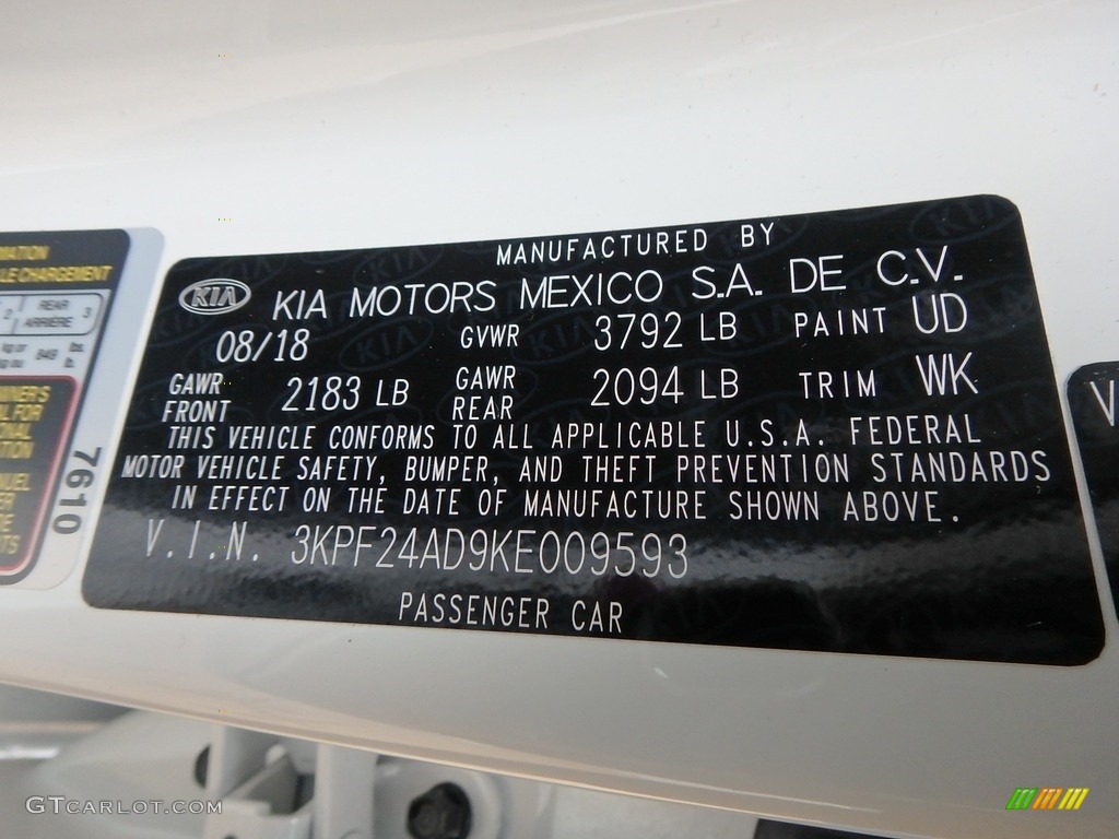 2019 Forte Color Code UD for Clear White Photo #130253654