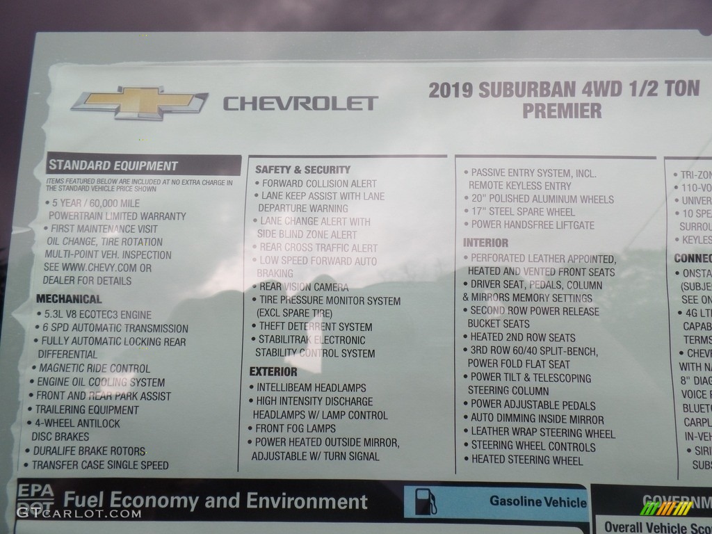 2019 Chevrolet Suburban Premier 4WD Window Sticker Photo #130267547