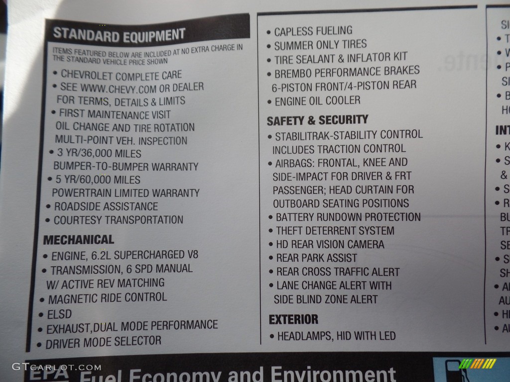 2019 Chevrolet Camaro ZL1 Coupe Window Sticker Photo #130268033