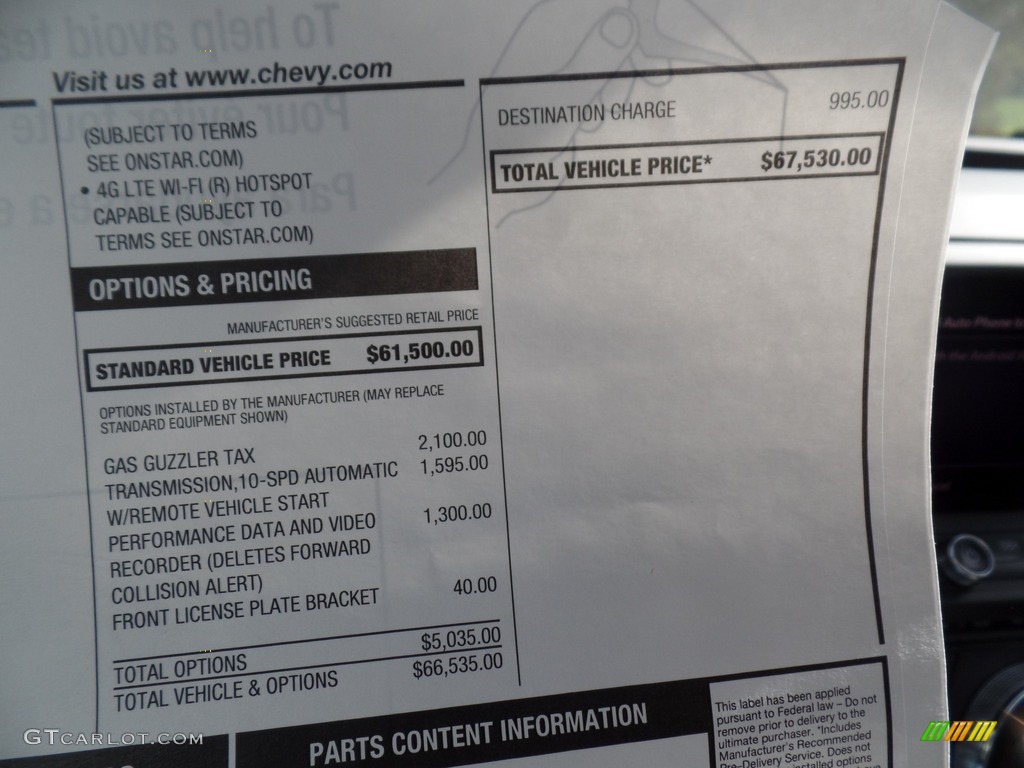 2019 Chevrolet Camaro ZL1 Coupe Window Sticker Photo #130268045
