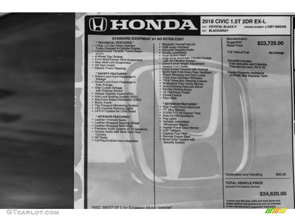 2018 Honda Civic EX-L Coupe Window Sticker Photos