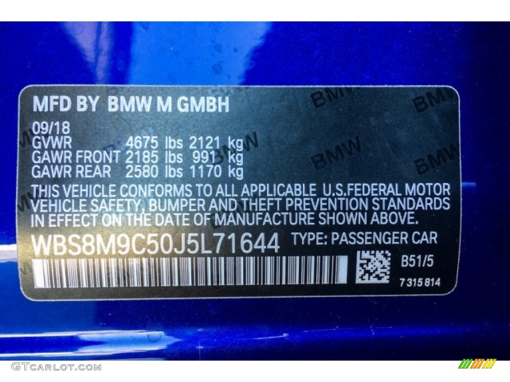 2018 M3 Color Code B51 for San Marino Blue Metallic Photo #130303027