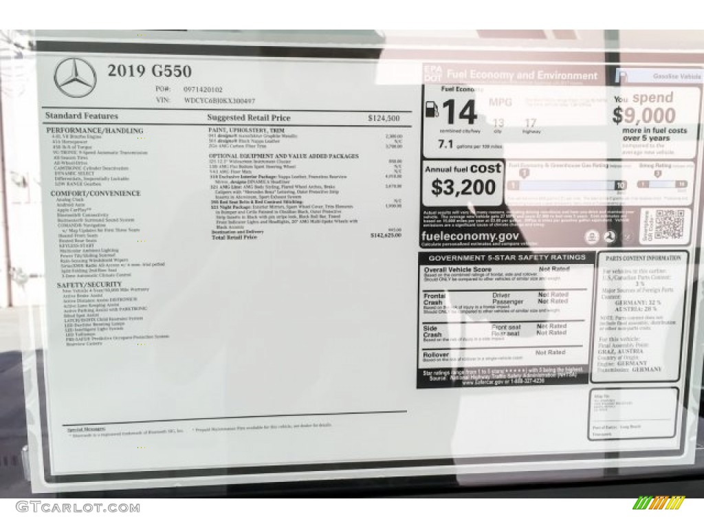 2019 Mercedes-Benz G 550 Window Sticker Photo #130303963