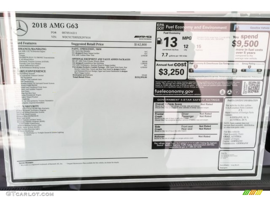 2018 Mercedes-Benz G 63 AMG Window Sticker Photo #130306189