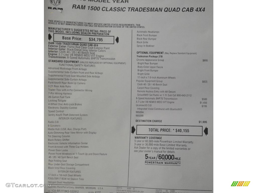 2019 1500 Classic Tradesman Quad Cab 4x4 - Flame Red / Black/Diesel Gray photo #29