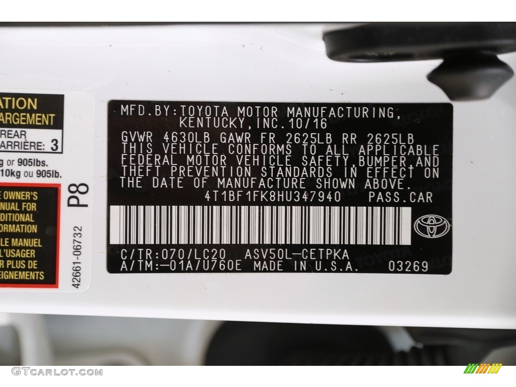 2017 Camry XSE - Blizzard White Pearl / Black photo #21