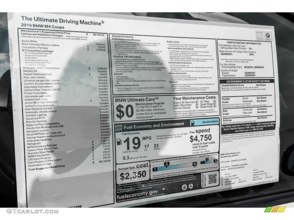 2019 BMW M4 Coupe Window Sticker Photo #130341923