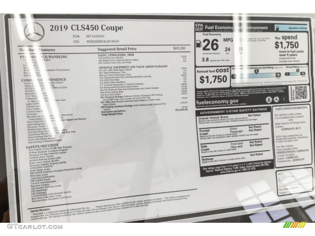 2019 Mercedes-Benz CLS 450 Coupe Window Sticker Photo #130342708