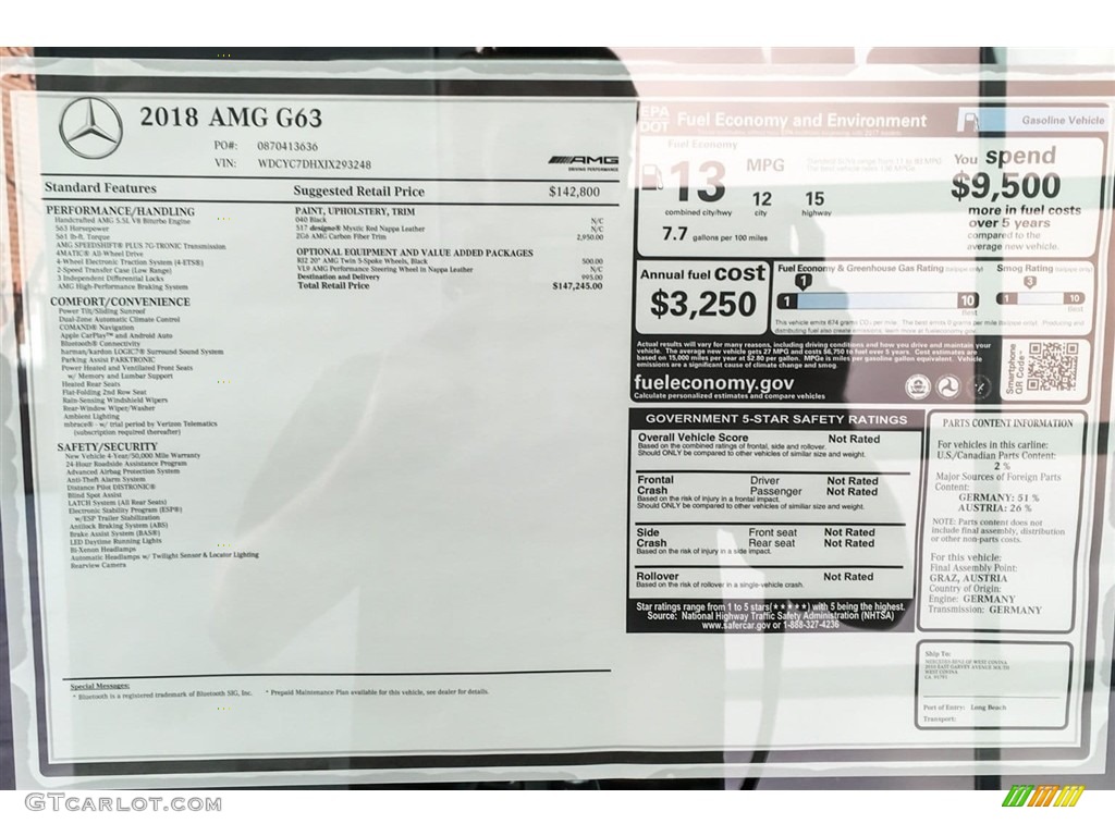 2018 Mercedes-Benz G 63 AMG Window Sticker Photo #130372869